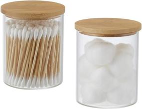 img 2 attached to 🎍 Bamboo Vanity Tray: Organize Bathroom Essentials with Glass Qtip Holder, Apothecary Jars, and More!