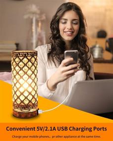 img 1 attached to 💡 3-Way Dimmable Crystal Table Lamp with Dual USB Charging Ports - Touch Lamp for Bedside Nightstand Desk, Small Decorative Lampshade Night Light for Bedroom Living Room, Bulb Included