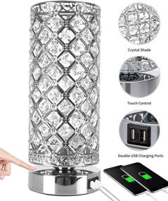 img 3 attached to 💡 3-Way Dimmable Crystal Table Lamp with Dual USB Charging Ports - Touch Lamp for Bedside Nightstand Desk, Small Decorative Lampshade Night Light for Bedroom Living Room, Bulb Included