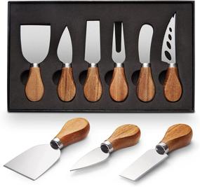 img 4 attached to Premium 6-Piece Cheese Knife Set with Classic Wooden Handle - Stainless Steel Slicer, Cutter, and More!