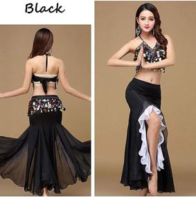 img 1 attached to 🔥 Exquisite ORIDOOR Women's 3-Piece Belly Dance Costume: Belly Crop Top, Bra Top, Belt & Chiffon Split Skirt Outfit