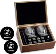 🥃 whiskey stones and glass gift set - 8 granite chilling whisky rocks + 2 large 11 oz crystal glasses in wooden box - ideal gift for dad's birthday or any occasion for dad/father/husband/brother logo