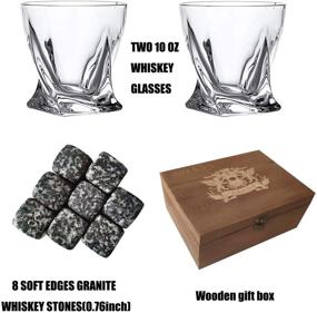 img 2 attached to 🥃 Whiskey Stones and Glass Gift Set - 8 Granite Chilling Whisky Rocks + 2 Large 11 oz Crystal Glasses in Wooden Box - Ideal Gift for Dad's Birthday or Any Occasion for Dad/Father/Husband/Brother