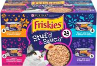 🐟 набор разнообразной кормовой подушки для кошек purina friskies с курицей, лососем, креветками, тунцом и индейкой - (24) 5,5 унции. банки (050000503544) логотип