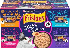 img 4 attached to 🐟 Набор разнообразной кормовой подушки для кошек Purina Friskies с курицей, лососем, креветками, тунцом и индейкой - (24) 5,5 унции. Банки (050000503544)