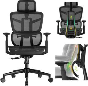 img 4 attached to 🪑 Ultimate Comfort and Support: Ergonomic High Back Mesh Office Chair with Liftable Backrest Armrest, 3D Adjustable Lumbar Support, and Headrest