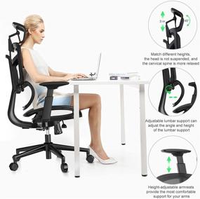 img 2 attached to 🪑 Ultimate Comfort and Support: Ergonomic High Back Mesh Office Chair with Liftable Backrest Armrest, 3D Adjustable Lumbar Support, and Headrest