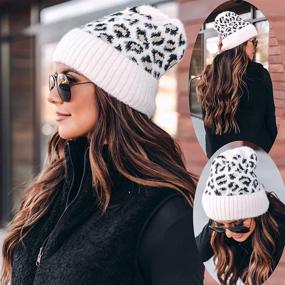 img 2 attached to UTOWO Soft Beanie Hat Pom Leopard Pattern Womens Winter Knitted Cap