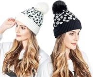 utowo soft beanie hat pom leopard pattern womens winter knitted cap logo