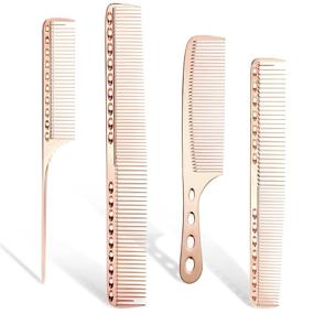 img 4 attached to 🌹 CGBARBER Professional Aluminum Dressing Comb Set: Premium Metal Hair Combs for Hair Styling - Long Hair Cutting, Short Styling, Handle & Tail Combs Included (Rose Gold)