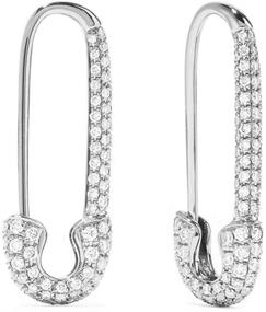 img 4 attached to 💎 Hypoallergenic CZ Safety Pin Sterling Silver Cartilage Hoop Earrings for Women & Girls - Dainty 20mm Pave Crystal Huggie Fashion Hoops Jewelry with Dangle Drop Cubic Zirconia Stud Post