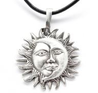 🌙 enchanting trilogy jewelry: pewter sun moon face celestial lunar solar pendant with clasp and black necklace cord logo