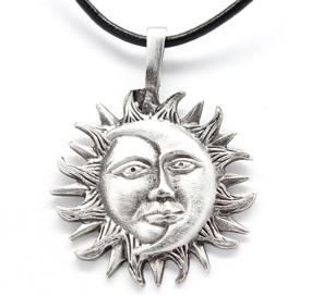 img 3 attached to 🌙 Enchanting Trilogy Jewelry: Pewter Sun Moon Face Celestial Lunar Solar Pendant with Clasp and Black Necklace Cord