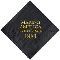 crisky 40th birthday black and gold disposable napkins - perfect party supplies for men celebrating great since 1981 - 50 pack logo
