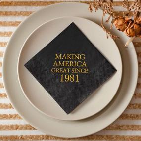 img 2 attached to Crisky 40th Birthday Black and Gold Disposable Napkins - Perfect Party Supplies for Men Celebrating Great Since 1981 - 50 Pack