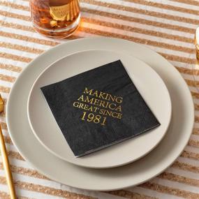 img 1 attached to Crisky 40th Birthday Black and Gold Disposable Napkins - Perfect Party Supplies for Men Celebrating Great Since 1981 - 50 Pack