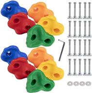 10 pcs rock climbing holds with mounting hardware & installation - gripping hand holds for kids children outdoor playground wall - available in 5 vibrant colors logo