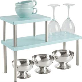 img 4 attached to 🍽️ mDesign 3-Tier Kitchen Countertop and Pantry Cabinet Organizer Stand - Mint Green/Brushed Metal Storage Shelf for Mugs, Bowls, Spices, Baking Supplies