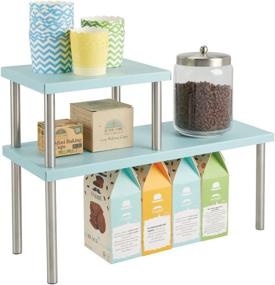 img 2 attached to 🍽️ mDesign 3-Tier Kitchen Countertop and Pantry Cabinet Organizer Stand - Mint Green/Brushed Metal Storage Shelf for Mugs, Bowls, Spices, Baking Supplies