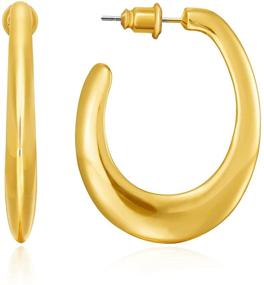 img 4 attached to 👂 Hypoallergenic 14K Gold Plated Oval Hoops: Chunky Fashion Thick Earrings for Trendy Women, Teens, and Girls