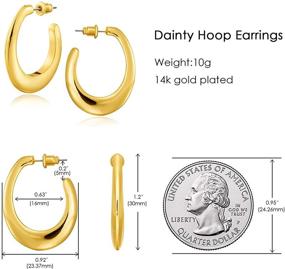 img 1 attached to 👂 Hypoallergenic 14K Gold Plated Oval Hoops: Chunky Fashion Thick Earrings for Trendy Women, Teens, and Girls