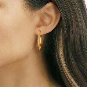 img 2 attached to 👂 Hypoallergenic 14K Gold Plated Oval Hoops: Chunky Fashion Thick Earrings for Trendy Women, Teens, and Girls