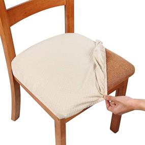 img 4 attached to Stretch Jacquard Dining Room Chair Seat 🪑 Covers Set of 6 - Smiry Beige Seat Covers