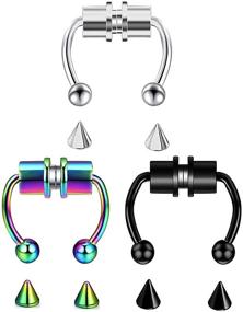 img 4 attached to 💍 LAIMALA 16G Non-Pierced Clip On Nose Hoop Rings - Magnetic Fake Nose Ring Hoop, Stainless Steel Faux Septum Rings, Colorful Jewelry for Men and Women