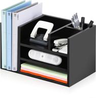 maximize efficiency with fitueyes wood desk organizer: black office desktop storage with 6 compartments for pens, file folders & paper logo