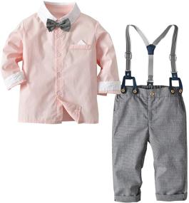 img 4 attached to 👔 Boys Toddler Suit Set with Long Sleeve Shirt, Bow Tie, and Suspender Pants
