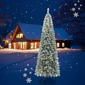 img 3 attached to 🌲 OBABA 6 FT Snow Flocked Pencil Christmas Tree - Pre-Lit with 200 Clear Lights