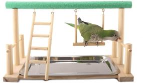 img 2 attached to 🐦 Wooden Parrot Playstand - Bird Play Stand with Perch, Ladder, Swing Toys, and Tray - Exercise Play Gym for Cockatiels (Mrli Pet)