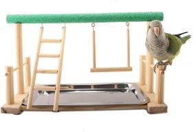 img 3 attached to 🐦 Wooden Parrot Playstand - Bird Play Stand with Perch, Ladder, Swing Toys, and Tray - Exercise Play Gym for Cockatiels (Mrli Pet)