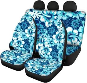img 4 attached to 🌺 Hawaiian Aqua Hibiscus Floral Car Seat Covers: Front & Rear Set, 4 Pcs, Durable Fabric Protector for Women