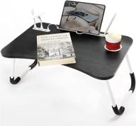 🐬 convenient foldable bed table for lap - dolphinh+: multifunctional laptop desk tray with tablet groove, usb ports, and cup holder, ideal for home/dorm work and study, portable and sleek design in black logo