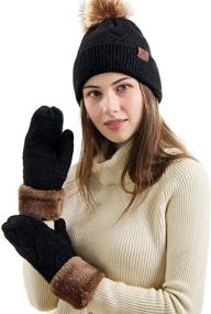 img 3 attached to Warm and Stylish: MAYLISACC Hat and Gloves Set for Women - Winter Knit Beanie and Mittens Combo with Thick Fleece Lining