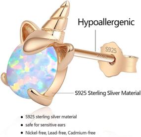 img 1 attached to 🦄 ARSKRO Rose Gold Unicorn Earrings for Girls: Hypoallergenic S925 Sterling Silver Studs with Fire Opal - Adorable Animal Jewelry for Kids