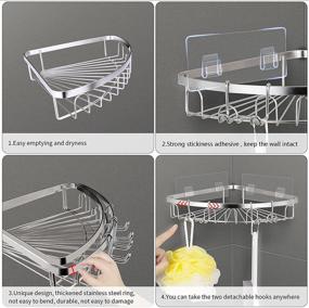 img 1 attached to SUS304 Stainless Steel Shower Caddy: No-Drill Adhesive Bathroom Shelf with Hooks for Organized Kitchen, Toilet, and Dorm Storage