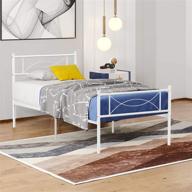 🛏️ metal twin bed frame with storage headboard/footboard - ideal single platform bed for students and adults, white color логотип