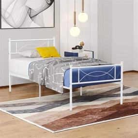 img 2 attached to 🛏️ Metal Twin Bed Frame with Storage Headboard/Footboard - Ideal Single Platform Bed for Students and Adults, White Color