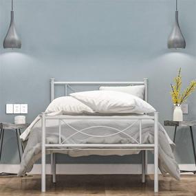 img 1 attached to 🛏️ Metal Twin Bed Frame with Storage Headboard/Footboard - Ideal Single Platform Bed for Students and Adults, White Color