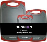 🔪 high-quality hunnion kitchen cutting board 3 piece set: juice grooves, easy-grip handles, bpa-free, non-porous, dishwasher safe - red plastic cutting boards in multiple sizes logo