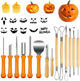 img 4 attached to 🎃 Premium Halloween Pumpkin Carving Kit: 18Pcs Tools, Carrying Case, 2 LED Candles, 10 Stencils, Stainless Steel Jack-O-Lanter Knife for Decorating