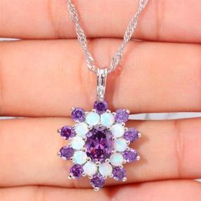 img 3 attached to 💎 CiNily 14K White Gold Plated Opal Pendant Necklace - Floral/Oval Shaped Necklace with Gemstones for Women and Girls, Ideal Jewelry Gift