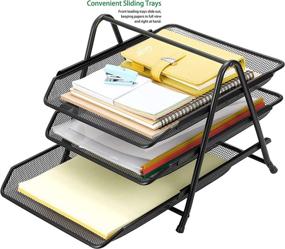 img 3 attached to 🗄️ Finnhomy 3-Tier Desk Organizer: Efficient File and Paper Management Solution for Home and Office in Sleek Black Mesh Design