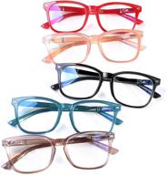 👓 5-pack blue light blocking fashion square computer reading glasses for women and men - comfortable reading, gaming, and tv glasses logo