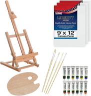 wood studio table easel set: 21-piece art supply kit with paint box, 12 vibrant paint colors, canvas panels, brushes, and wood palette - ideal acrylic paint set logo