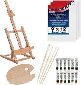 img 4 attached to Wood Studio Table Easel Set: 21-Piece Art Supply Kit with Paint Box, 12 Vibrant Paint Colors, Canvas Panels, Brushes, and Wood Palette - Ideal Acrylic Paint Set