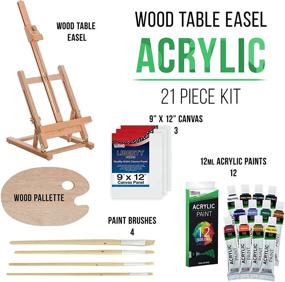 img 3 attached to Wood Studio Table Easel Set: 21-Piece Art Supply Kit with Paint Box, 12 Vibrant Paint Colors, Canvas Panels, Brushes, and Wood Palette - Ideal Acrylic Paint Set