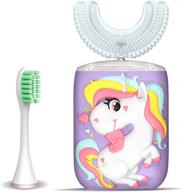 🦷 ultrasonic autobrush kids toothbrush: electric u-shaped design with 2 brush heads, 6 cleaning modes, cartoon modeling - perfect birthday gift (purple) logo